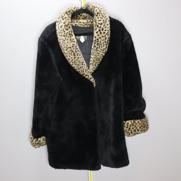 Monterey Fashions Faux Fur Leopard Trim Coat – Made in USA, L - Picture 1 of 5